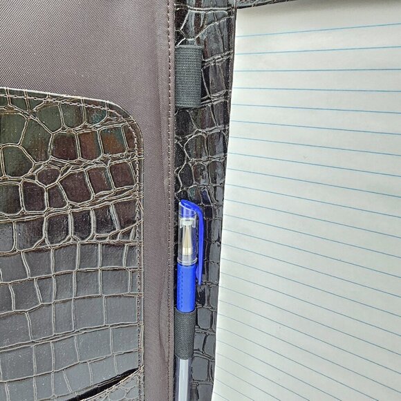 Brown Folio, Shiny Croc Print 9.5" x 12.5" with lined paper and 2 pen holders - Picture 4 of 14